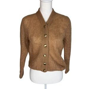 Classic Camel Button-Front Cardigan Sweater